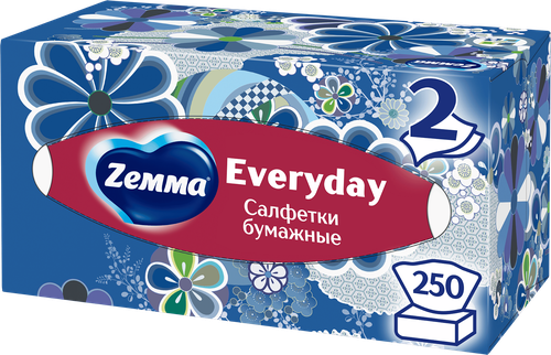 Салфетки бумажные ZEMMA Everyday 2 слоя, в коробке, 250шт, изображение