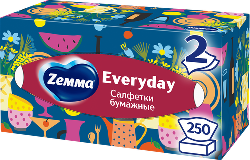 Салфетки бумажные ZEMMA Everyday 2 слоя, в коробке, 250шт, фотография