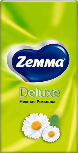 Платочки бумажные носовые ZEMMA Deluxe Нежная ромашка 3 слоя, 100шт, фото