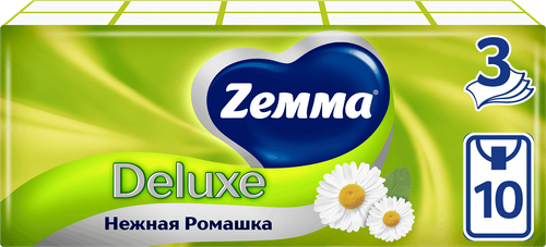 Платочки бумажные носовые ZEMMA Deluxe Нежная ромашка 3 слоя, 100шт, изображение