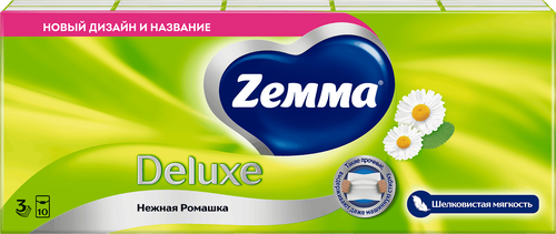 Платочки бумажные носовые ZEMMA Deluxe Нежная ромашка 3 слоя, 100шт, детальное фото