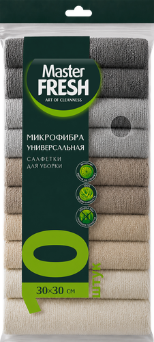 Набор салфеток для уборки MASTER FRESH универсальные, 30x30см, микрофибра, 10шт, детальное фото