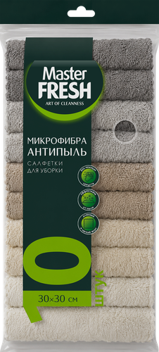 Набор салфеток для уборки MASTER FRESH Антипыль 30x30см, микрофибра, 10шт, детальное фото