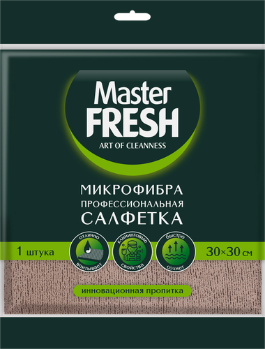 Салфетка для уборки MASTER FRESH 30x30см, микрофибра, ПВА, вид