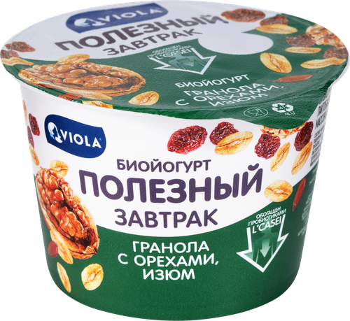 Йогурт VIOLA Полезный завтрак Гранола, изюм 5%, без змж, 180г, детальное фото
