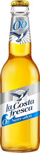 Пиво светлое безалкогольное LA COSTA FRESCA 0.0 пастеризованное не более 0,3%, 0.33л, крупный план