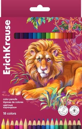 Карандаши цветные ERICHKRAUSE Safari деревянные, трехгранные, 3,3мм, 18 цветов, 18шт, изображение
