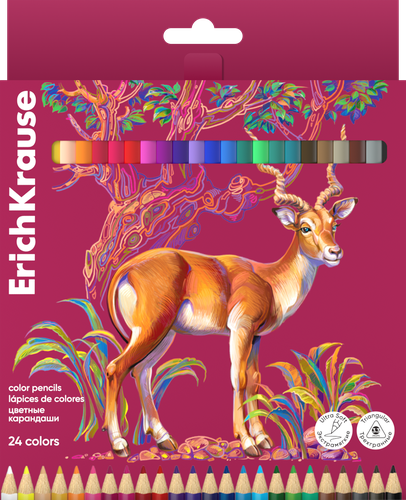 Карандаши цветные ERICHKRAUSE Safari деревянные, трехгранные, 3,3мм, 24 цвета, 24шт, фотография
