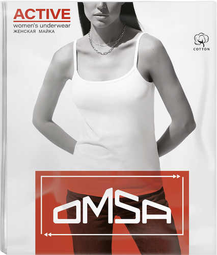Майка женская OMSA топ размеры в ассортименте, bianco, cotton, Арт. OmT_D1001 CO+EL, крупный план