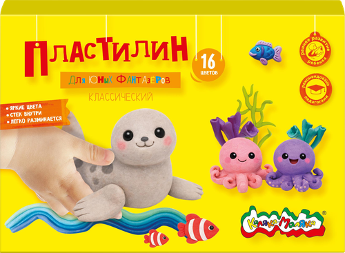 Пластилин КАЛЯКА-МАЛЯКА Классический, 16 цветов, со стеком, в ассортименте, 240г, изображение
