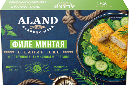 Минтай замороженный ALAND с петрушкой, тимьяном и орегано, филе в панировке, 300г, картинка