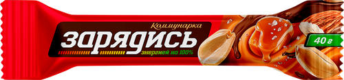 Батончик шоколадный КОММУНАРКА Зарядись, с соленой карамелью, арахисом, миндалем и фундуком, 40г, картинка