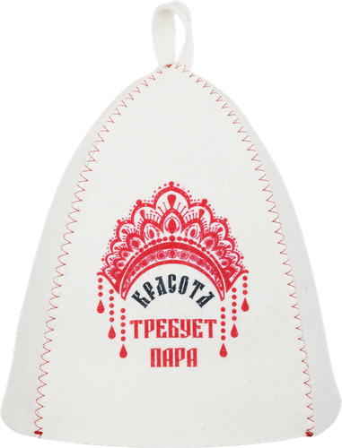 Шапка банная женская ГЛАВБАНЯ белая с принтом, войлок, фото