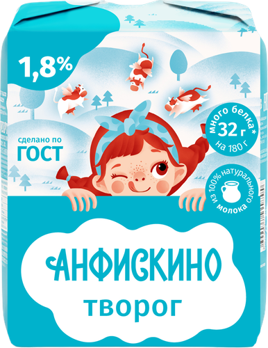 Творог АНФИСКИНО менее 1,8%, без змж, 180г, изображение