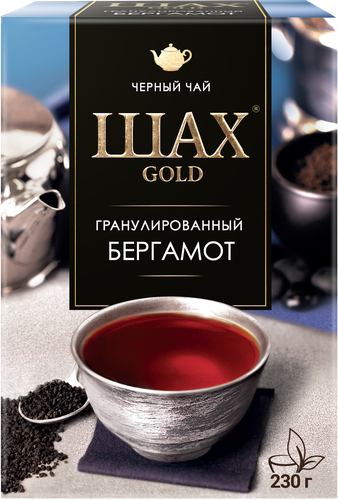 Чай черный ШАХ Голд с ароматом бергамота, байховый гранулированный, 230г, вид