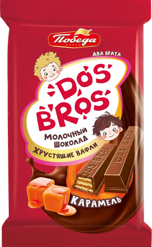 Шоколад молочный ПОБЕДА ВКУСА Dos Bros со вкусом карамели, с хрустящей вафлей, 37г, картинка