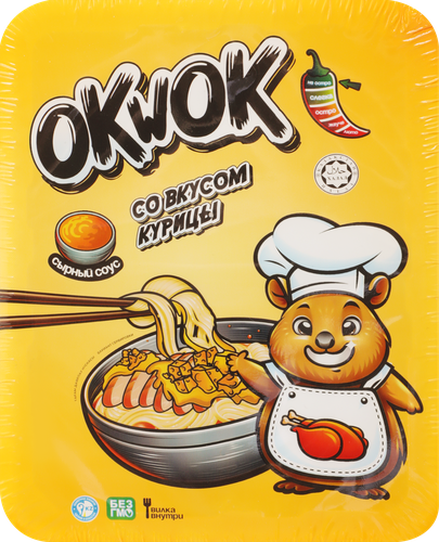 Лапша OKWOK со вкусом курицы в сырном соусе, 100г, фото