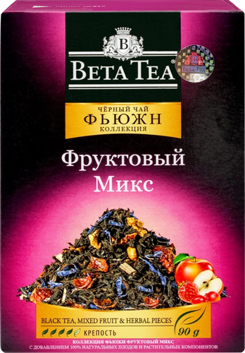 Чай черный БЕТА ЧАЙ Фруктовый микс, Коллекция фьюжн, крупнолистовой, 90г, крупный план