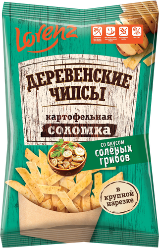 Чипсы картофельные LORENZ Деревенские чипсы, со вкусом соленых грибов, 120г, картинка