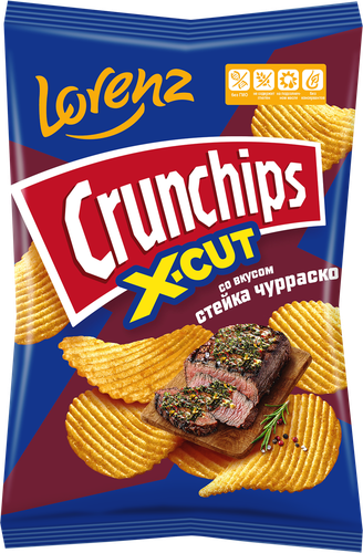 Чипсы картофельные LORENZ Crunchips X-cut, со вкусом стейка чураско, 130г, фото