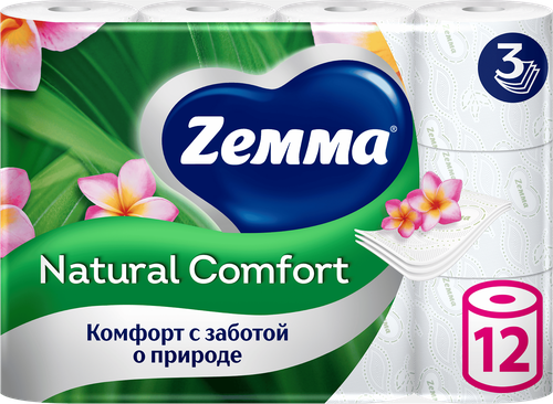 Бумага туалетная ZEMMA Natural Comfort Aroma 3 слоя, 12шт, фотография