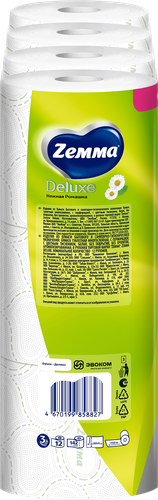 Бумага туалетная ZEMMA Deluxe Нежная Ромашка 3 слоя, 12шт, крупный план
