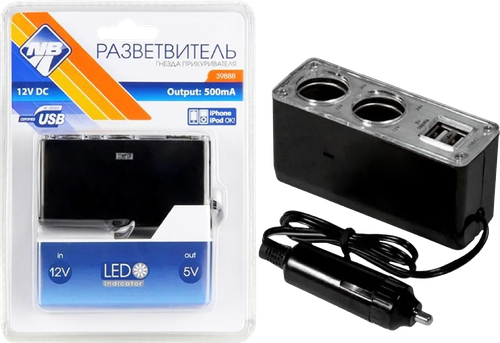 Разветвитель электропитания NOVA BRIGHT от прикуривателя 2 гнезда+2 USB-порта 12В, вид
