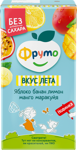 Напиток фруктовый ФРУТОНЯНЯ Яблоко, банан, лимон, манго и маракуя, сокосодержащий, с 8 месяцев, 500мл, фотография