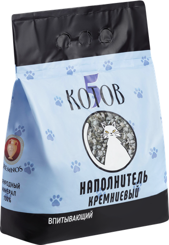 Наполнитель для кошачьего туалета 5 КОТОВ впитывающий голубой, 3,4кг, крупный план