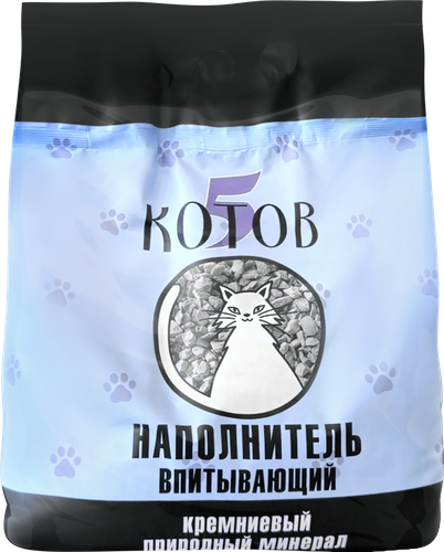 Наполнитель для кошачьего туалета 5 КОТОВ впитывающий голубой, 3,4кг, фото