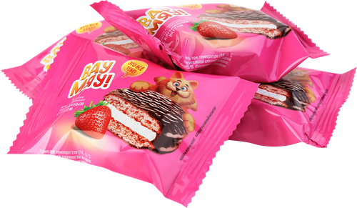 Изделие кондитерское ВАУ МЯУ Choco Pie клубничный, глазированное, весовое, картинка