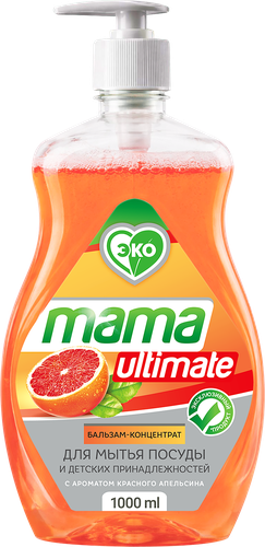 Бальзам для мытья посуды MAMA ULTIMATE с ароматом красного апельсина, 1000мл, вид