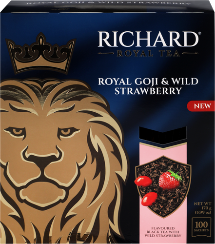 Чай черный RICHARD Royal Goji&Wild Strawberry, с натуральной земляникой и ароматом ягод годжи, 100пак, фото