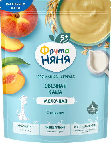 Каша овсяная ФРУТОНЯНЯ молочная, с персиком, с 5 месяцев, 190г, вид