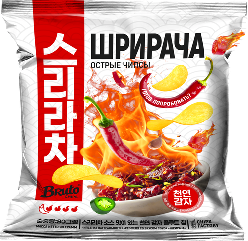 Чипсы картофельные BRUTO со вкусом соуса Шрирача, из натурального картофеля, 80г, фото