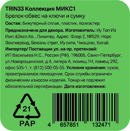 Брелок-обвес для ключей и сумки CITY HOME TRADE Париж, Арт. TRIN33, картинка