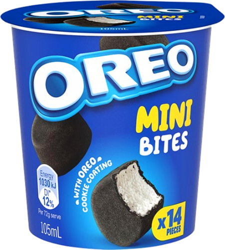 Мороженое OREO Mini Bites, молочное 0,06%, без змж, картонный стакан, 72г, картинка
