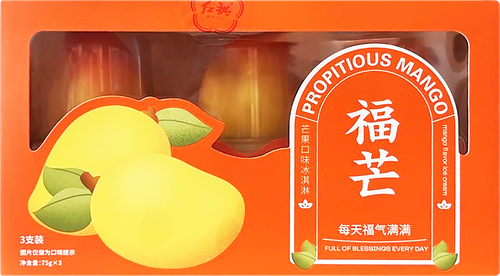 Мороженое HONGQI Fumang, молочное со вкусом манго 1,97%, без змж, эскимо, 3х75г, крупный план