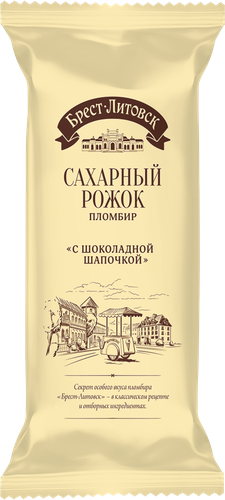 Мороженое САНТА БРЕМОР Пломбир с ароматом ванили в молочной глазури с какао 14%, без змж, вафельный рожок, 70г, изображение