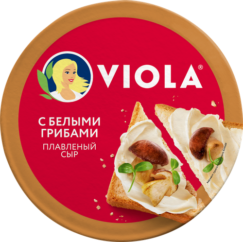 Сыр плавленый VIOLA с белыми грибами 35%, без змж, 130г, крупный план