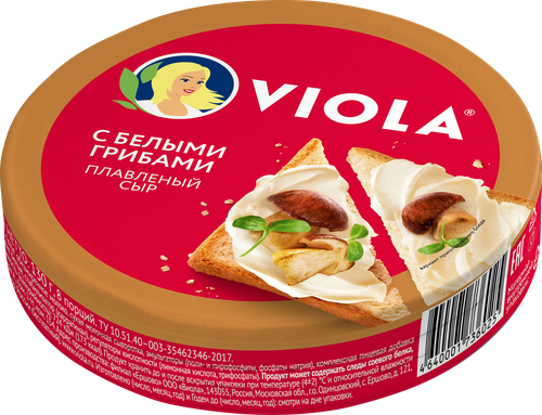 Сыр плавленый VIOLA с белыми грибами 35%, без змж, 130г, вид