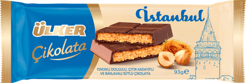 Шоколад молочный ULKER с начинкой из фундука, хрустящей крошкой кадаиф и пахлавы, 93г, фото