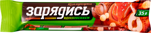Батончик шоколадный КОММУНАРКА Зарядись с фундуком и воздушным рисом, в молочном шоколаде, 35г, детальное фото