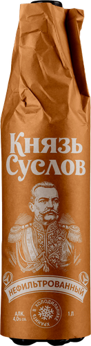 Напиток пивной КНЯЗЬ СУСЛОВ нефильтрованный пастеризованный 4%, 1л, фотография