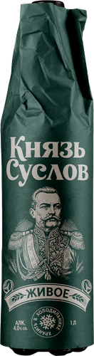 Пиво светлое КНЯЗЬ СУСЛОВ Живое непастеризованное 4%, 1л, крупный план