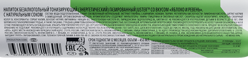 Напиток JUSTER тонизирующий со вкусом Яблоко и ревень газированный, 0.45л, вид