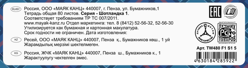 Тетрадь общая МАЯК А4, 80 листов, в клетку, Арт. TW 480 F1 S1 5 30, фото