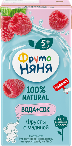 Напиток сокосодержащий ФРУТОНЯНЯ Вода+сок, фрукты с малиной, с 5 месяцев, 200мл, фотография