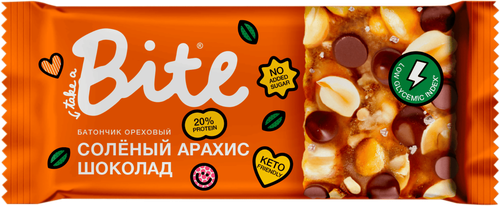 Батончик ореховый TAKE A BITE Козинаки Соленый арахис–шоколад, 30г, детальное фото