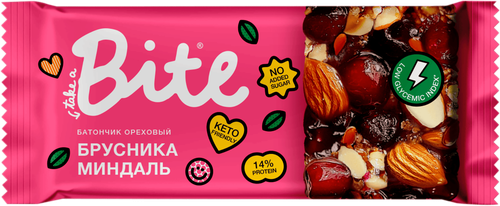 Батончик ореховый TAKE A BITE Козинаки Брусника–миндаль, 30г, фото